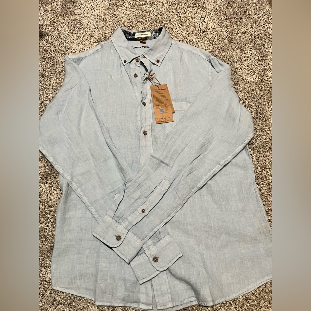 Tailor Vintage Long Sleeve Linen Button-up Shirt